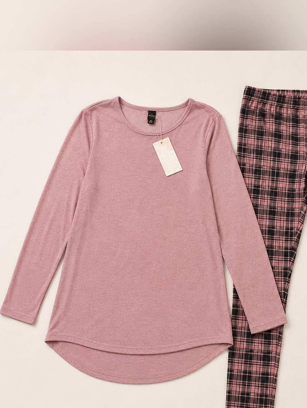 Plus Size 3XL Dusty Pink Top & Plaid Leggings Matching Set NWT